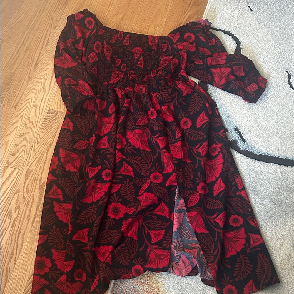 Black and Red Floral Off-Shoulder Dress